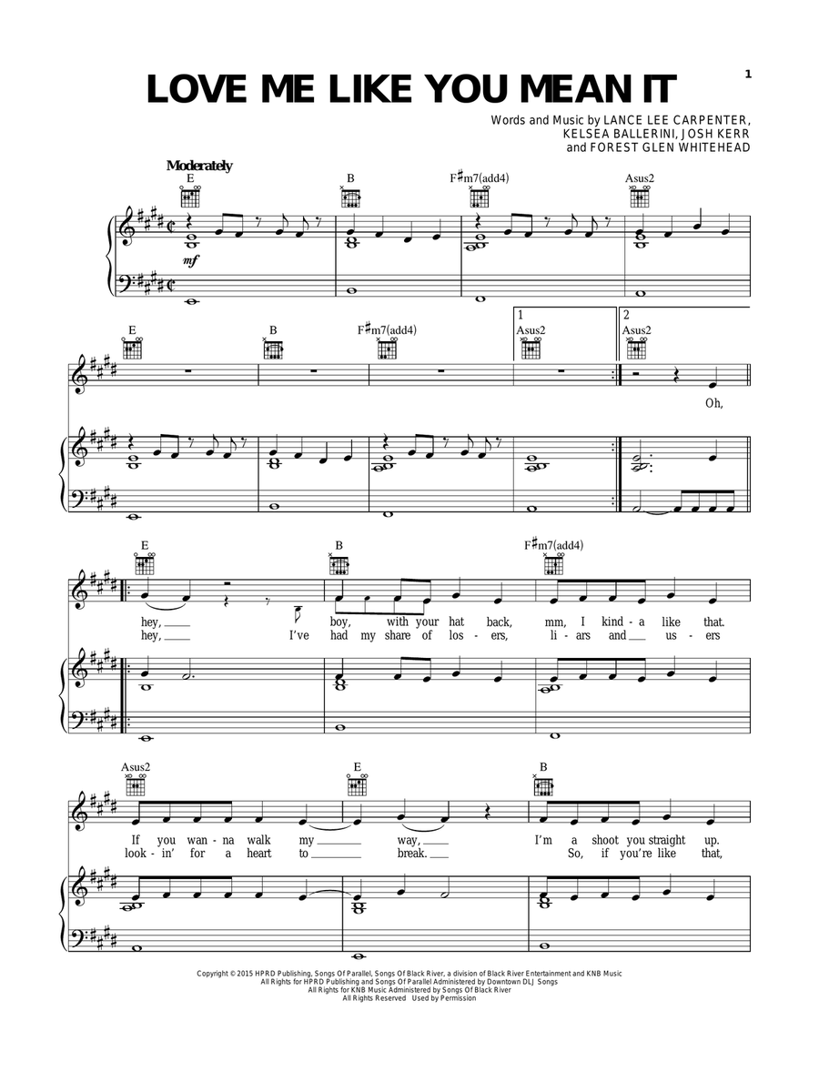 Love Me Like You Mean It Love Me Like You Mean It Piano, Vocal, Guitar scores gallery preview page 1
