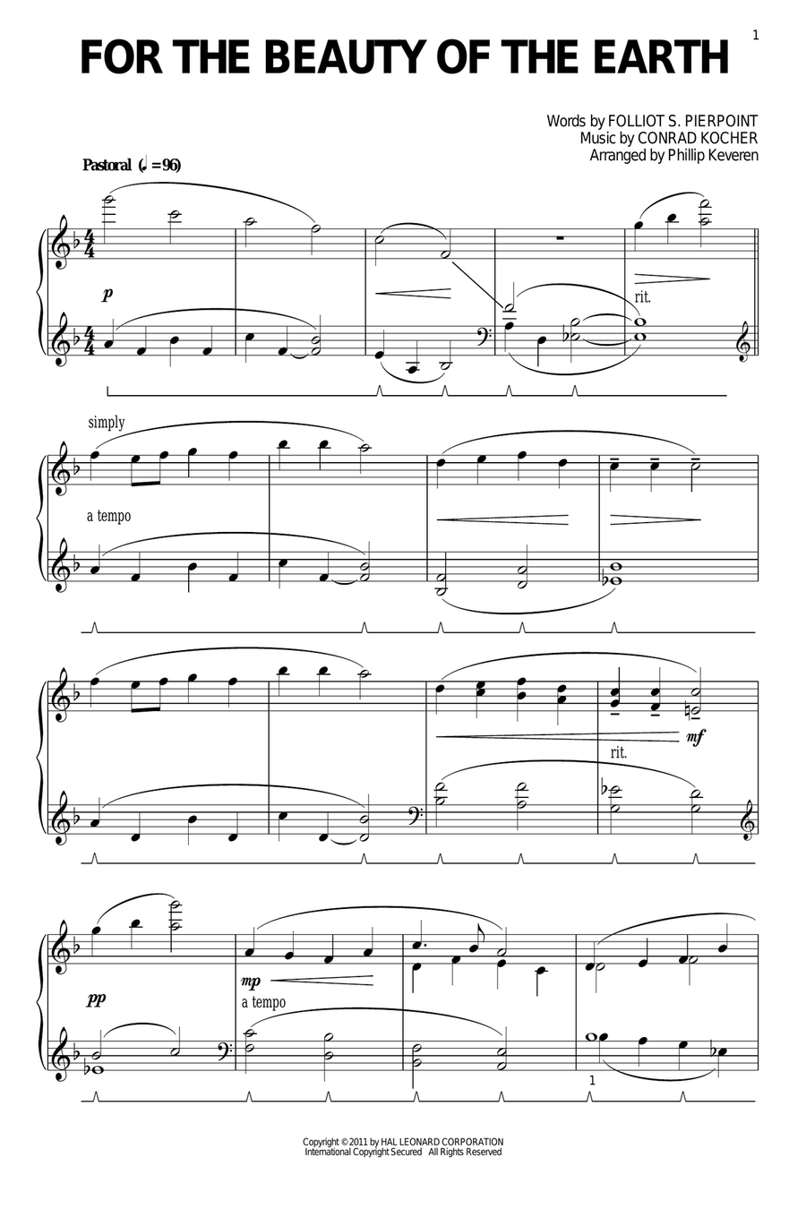 For The Beauty Of The Earth [Classical version] (arr. Phillip Keveren) Piano Solo scores gallery preview page 1
