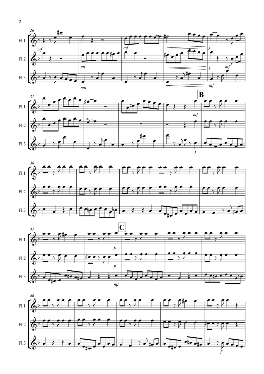 Tango á Trois for Flute Trio Flute Solo scores gallery preview page 2
