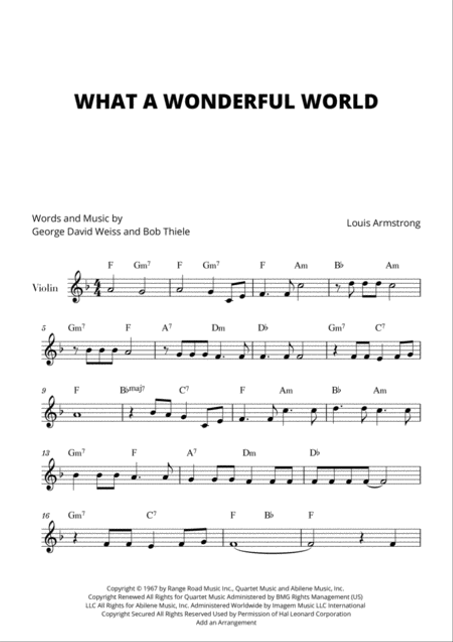 What A Wonderful World What A Wonderful World Violin Solo scores gallery preview page 1