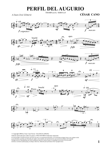 PERFIL DEL AUGURIO, Op. 56, for solo Horn image number null