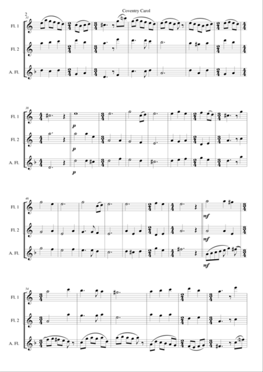 Coventry Carol for flute trio Flute Trio scores gallery preview page 2