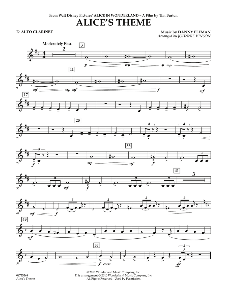 Alice's Theme (from Alice In Wonderland) - Eb Alto Clarinet Concert Band scores gallery preview page 1