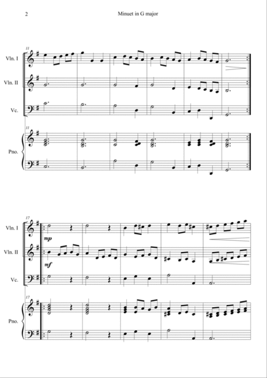Minuet in G major Piano Quartet scores gallery preview page 2