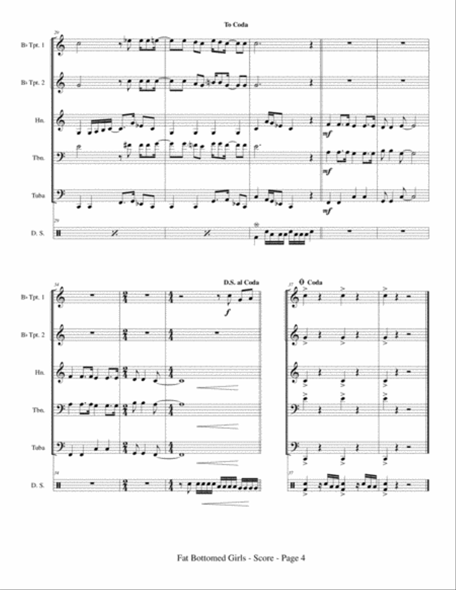Fat Bottomed Girls Brass Ensemble scores gallery preview page 6