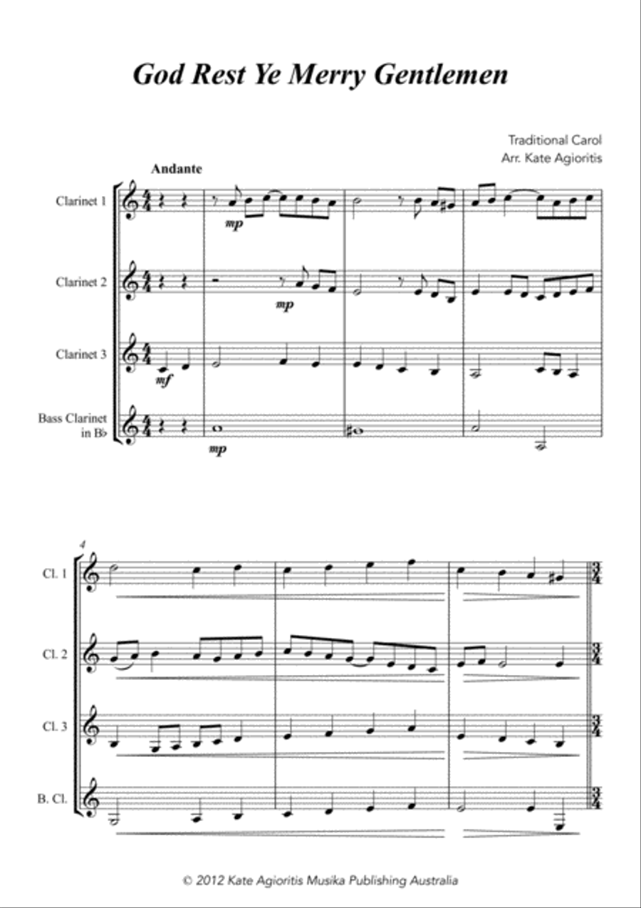 God Rest Ye Merry Gentlemen - Jazz Carol for Clarinet Quartet Clarinet Quartet scores gallery preview page 3