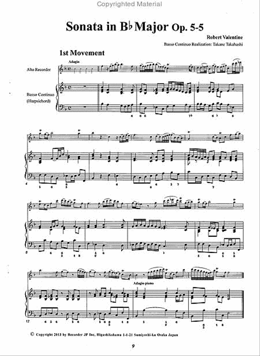 Sonata in B-flat Major Op. 5-5 Alto Recorder scores gallery preview page 3