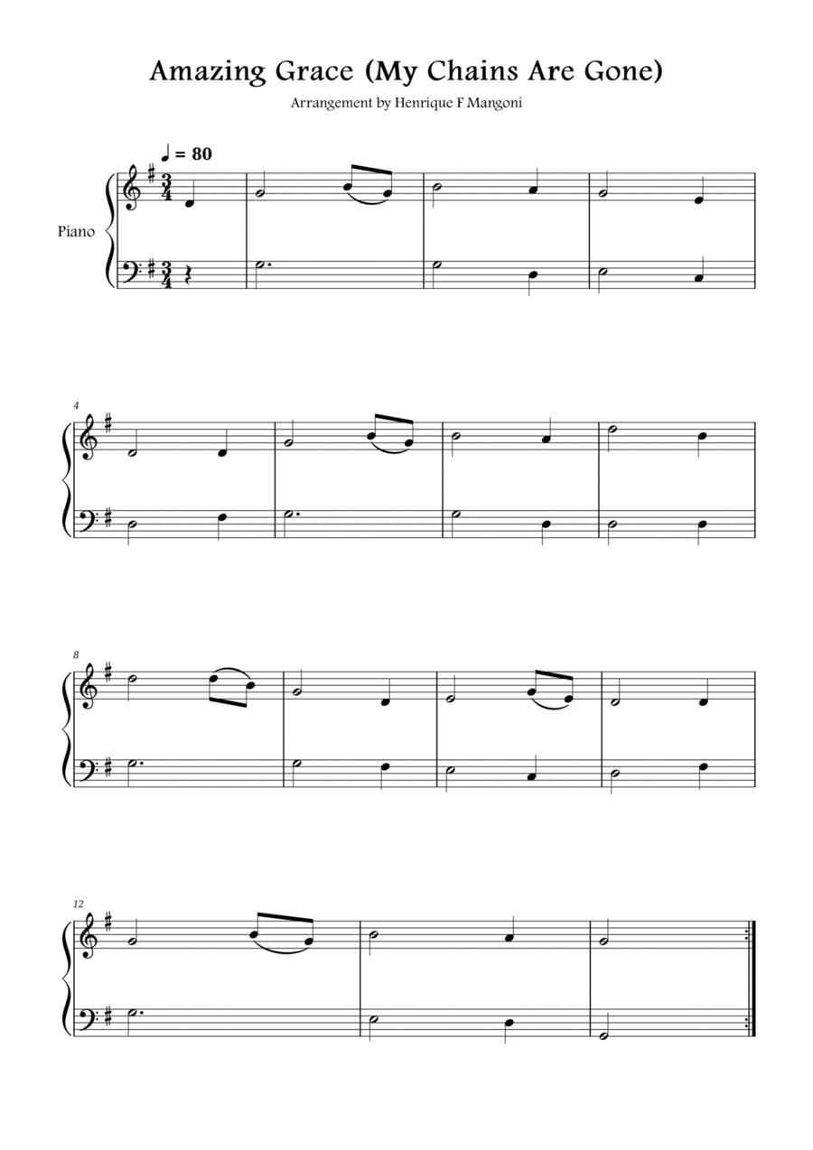 Amazing Grace (My Chains Are Gone) Easy Piano scores gallery preview page 1