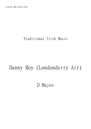 Danny Boy (Londonderry Air) for Cello and Violin Duo in D major. Early Intermediate.