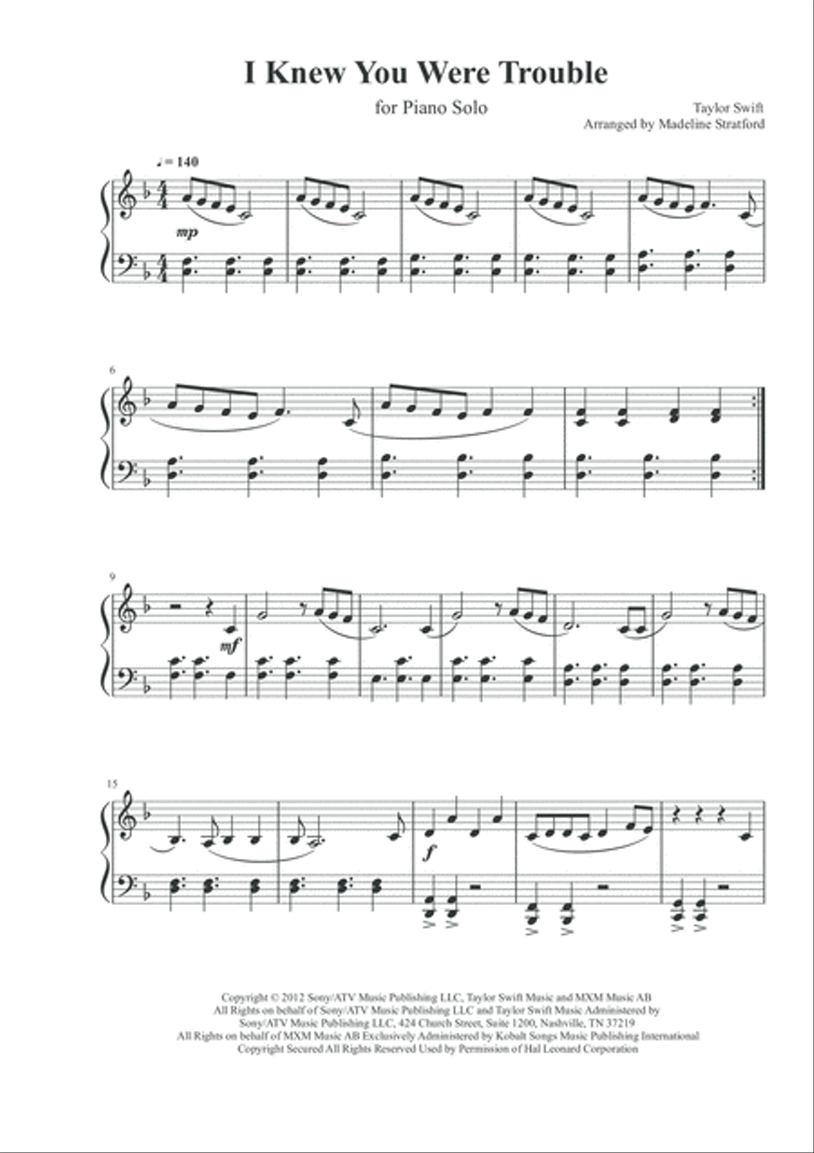 I Knew You Were Trouble Easy Piano scores gallery preview page 2