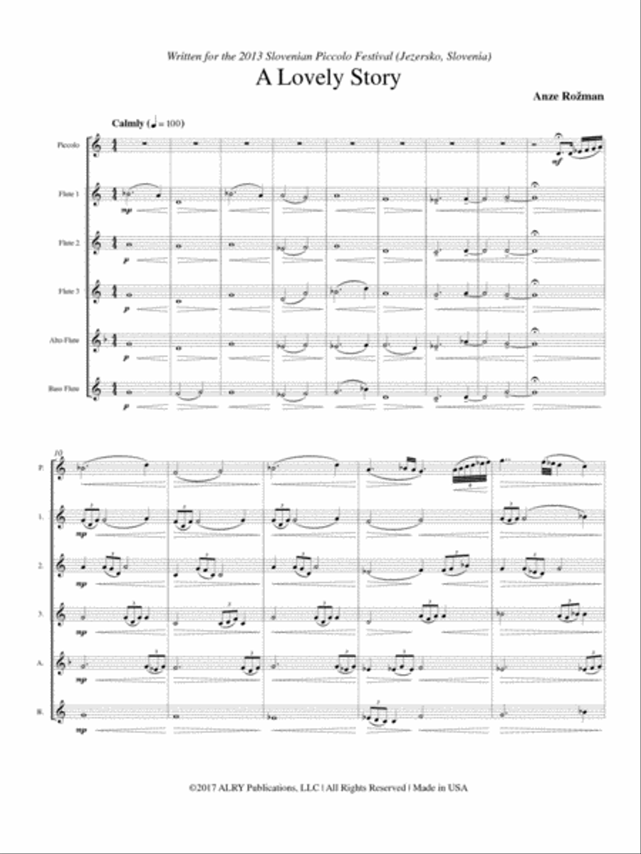 A Lovely Story for Flute Sextet Flute Choir scores gallery preview page 2