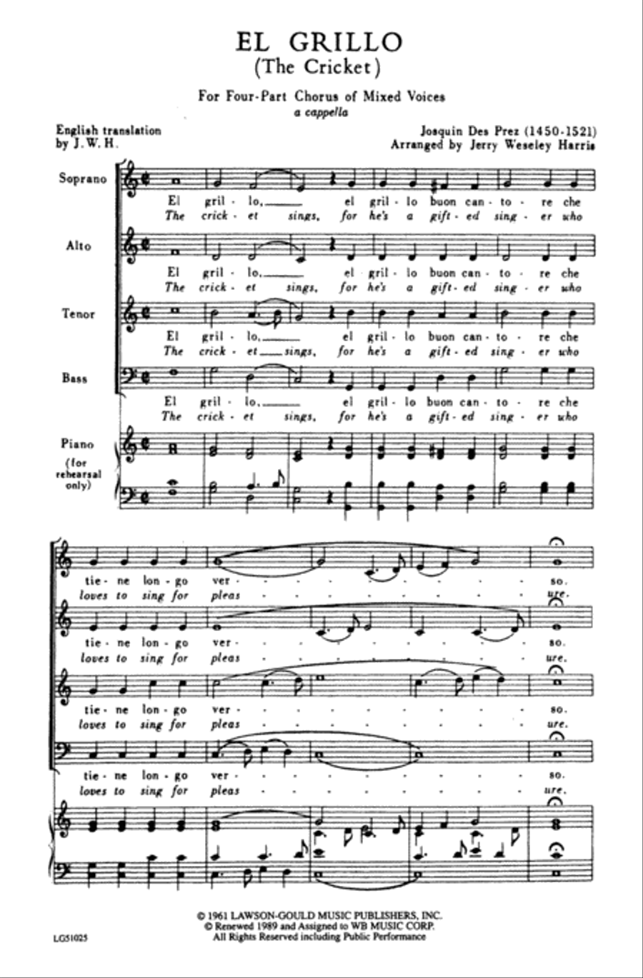 El Grillo (The Cricket) El Grillo (The Cricket) Choir scores gallery preview page 1