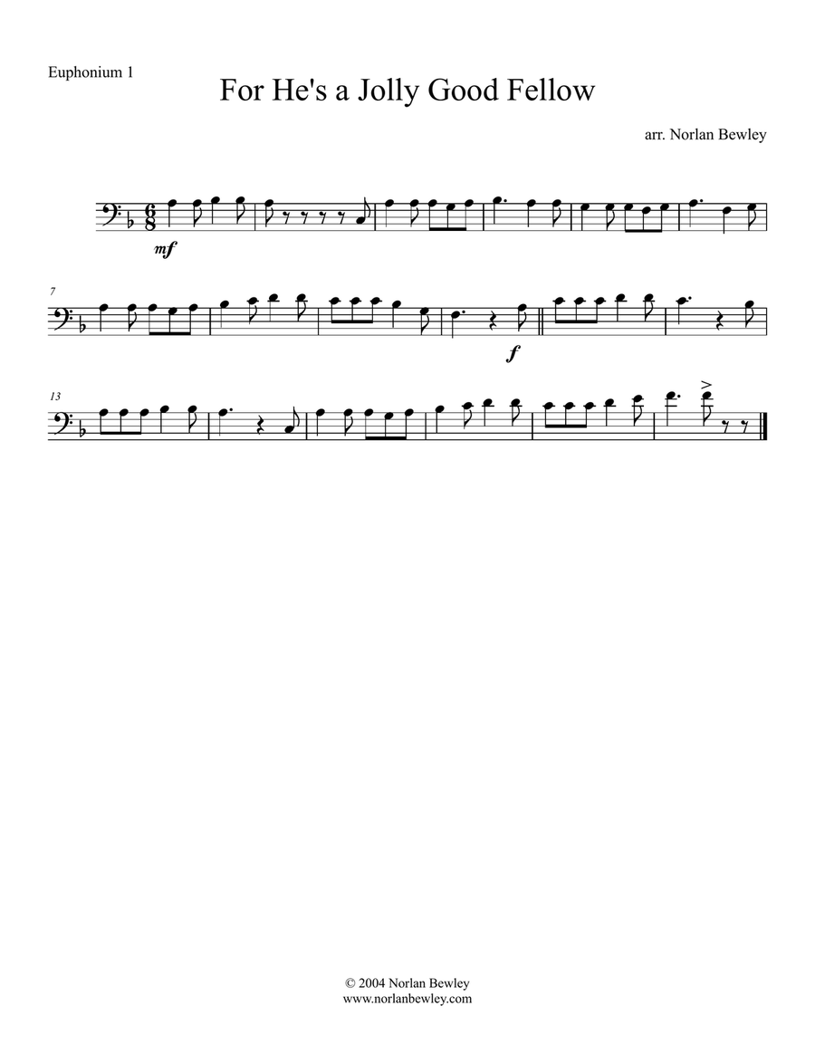 For He's A Jolly Good Fellow - Tuba/Euphonium Quartet Brass Ensemble scores gallery preview page 2
