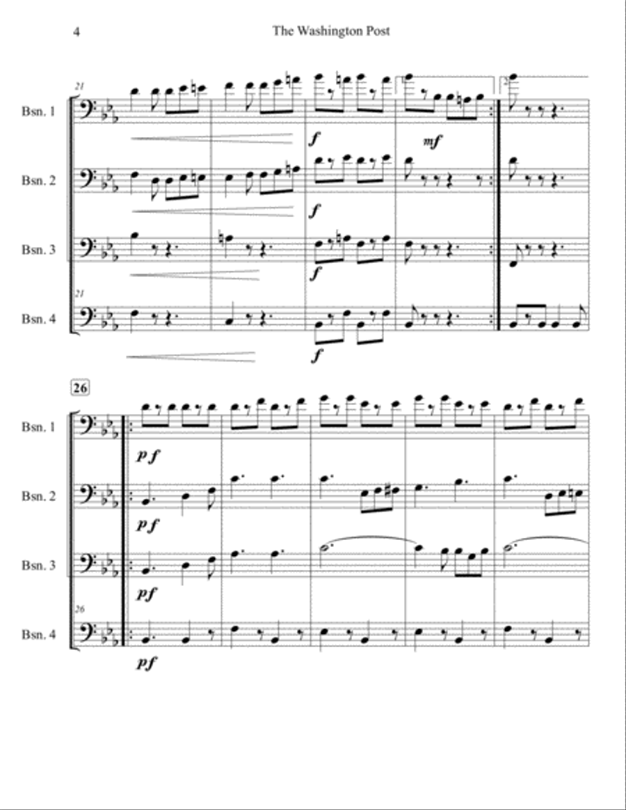 The Washington Post March for Bassoon Quartet Woodwind Quartet scores gallery preview page 4