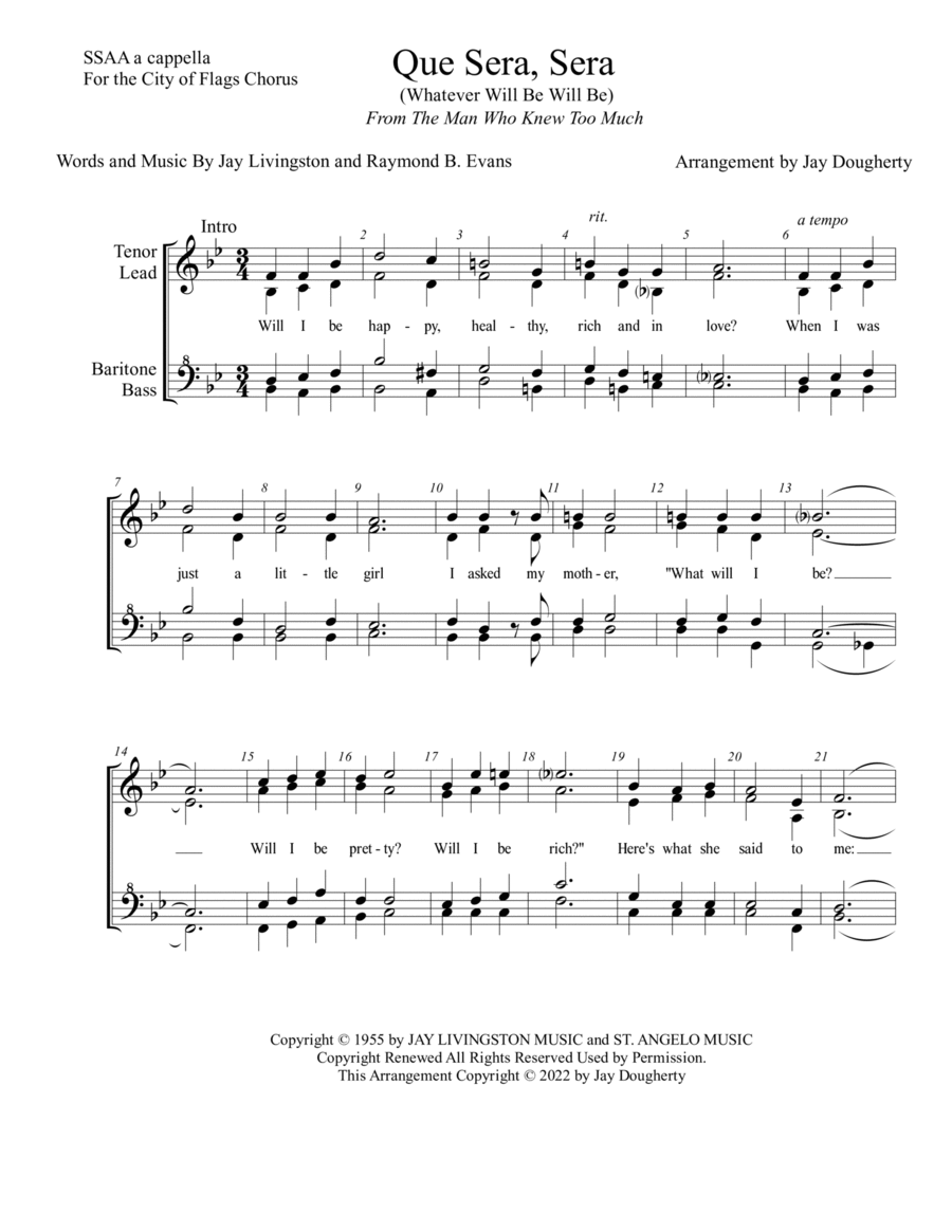 Que Sera, Sera (whatever Will Be, Will Be) SSAA scores gallery preview page 1