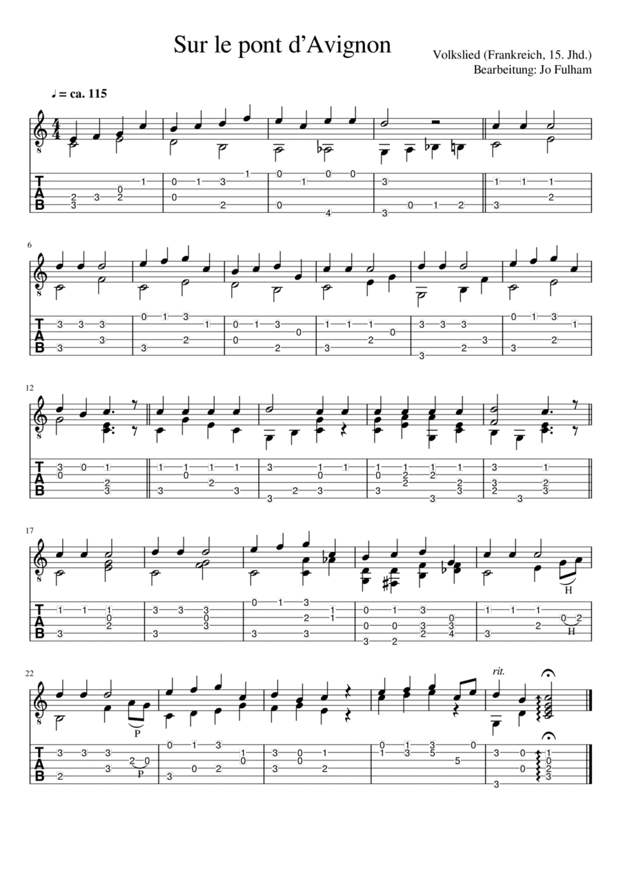 Sur le pont d’Avignon Acoustic Guitar scores gallery preview page 1