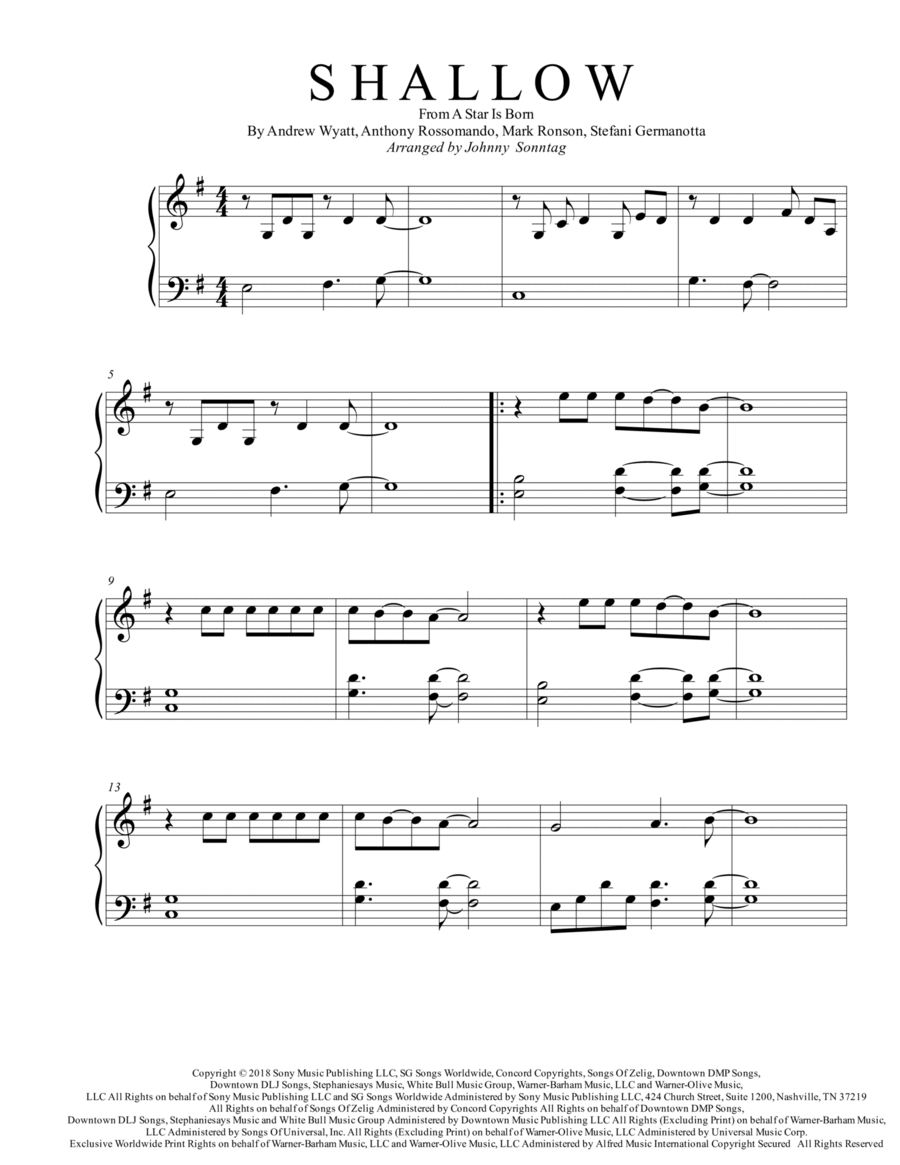 Shallow Piano Solo scores gallery preview page 1