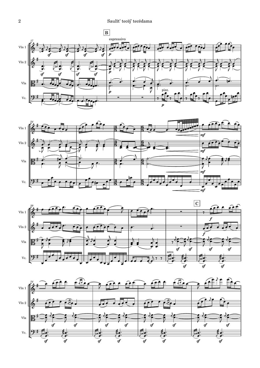 Saulīt' tecēj' tecēdama Saulīt' tecēj' tecēdama String Quartet scores gallery preview page 2