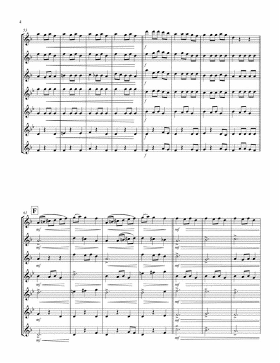 Carol of the Bells (F min) (Saxophone Septet - 3 Alto, 3 Tenor, 1 Bari) Woodwind Ensemble scores gallery preview page 4