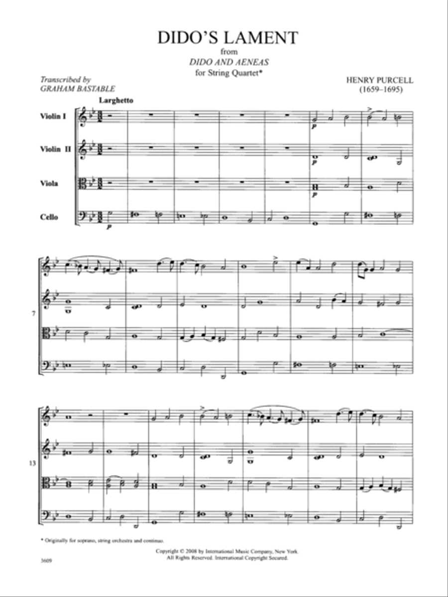 Dido'S Lament From Dido And Aeneas String Quartet scores gallery preview page 2