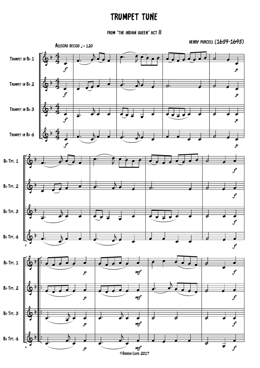 Trumpet tune for Trumpet/Brass quartet (Treble clef) Brass Quartet scores gallery preview page 1