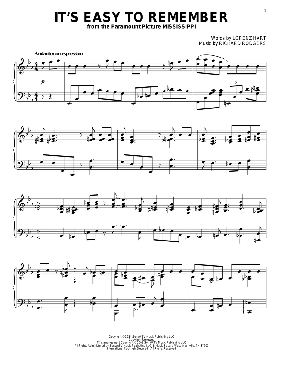It's Easy To Remember Piano Solo scores gallery preview page 1