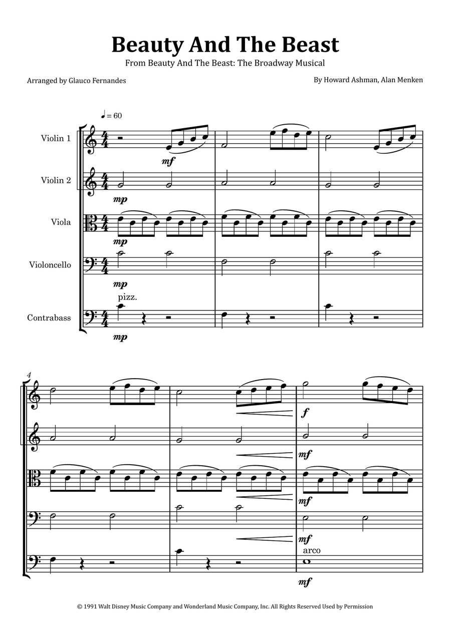 Beauty And The Beast String Orchestra scores gallery preview page 1