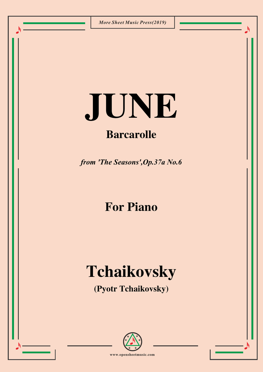 Tchaikovsky-June,Barcarolle,from 'The Seasons',Op.37a No.6,for Piano Piano Solo scores gallery preview page 1