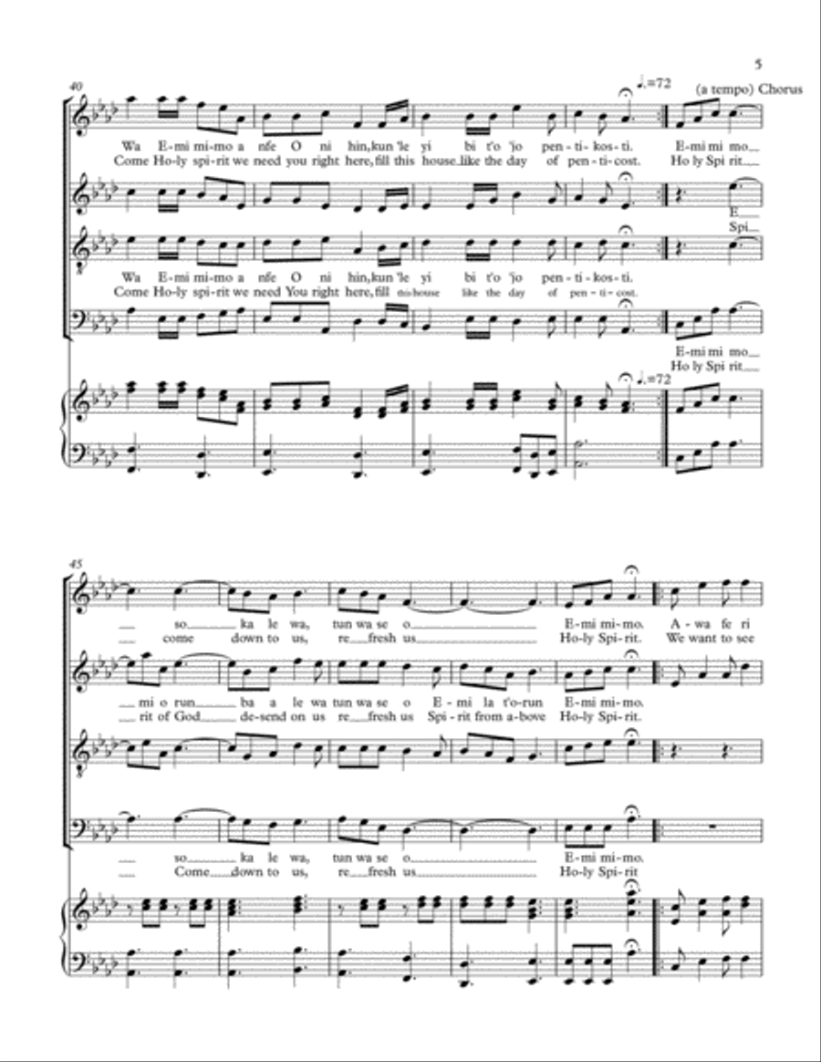 HOLY SPIRIT COME DOWN /EMI MIMO SOKALE 4-Part scores gallery preview page 5