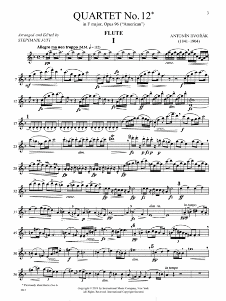 Quartet No.12 In F Major, Opus 96 (American) For Flute, Violin, Viola And Cello