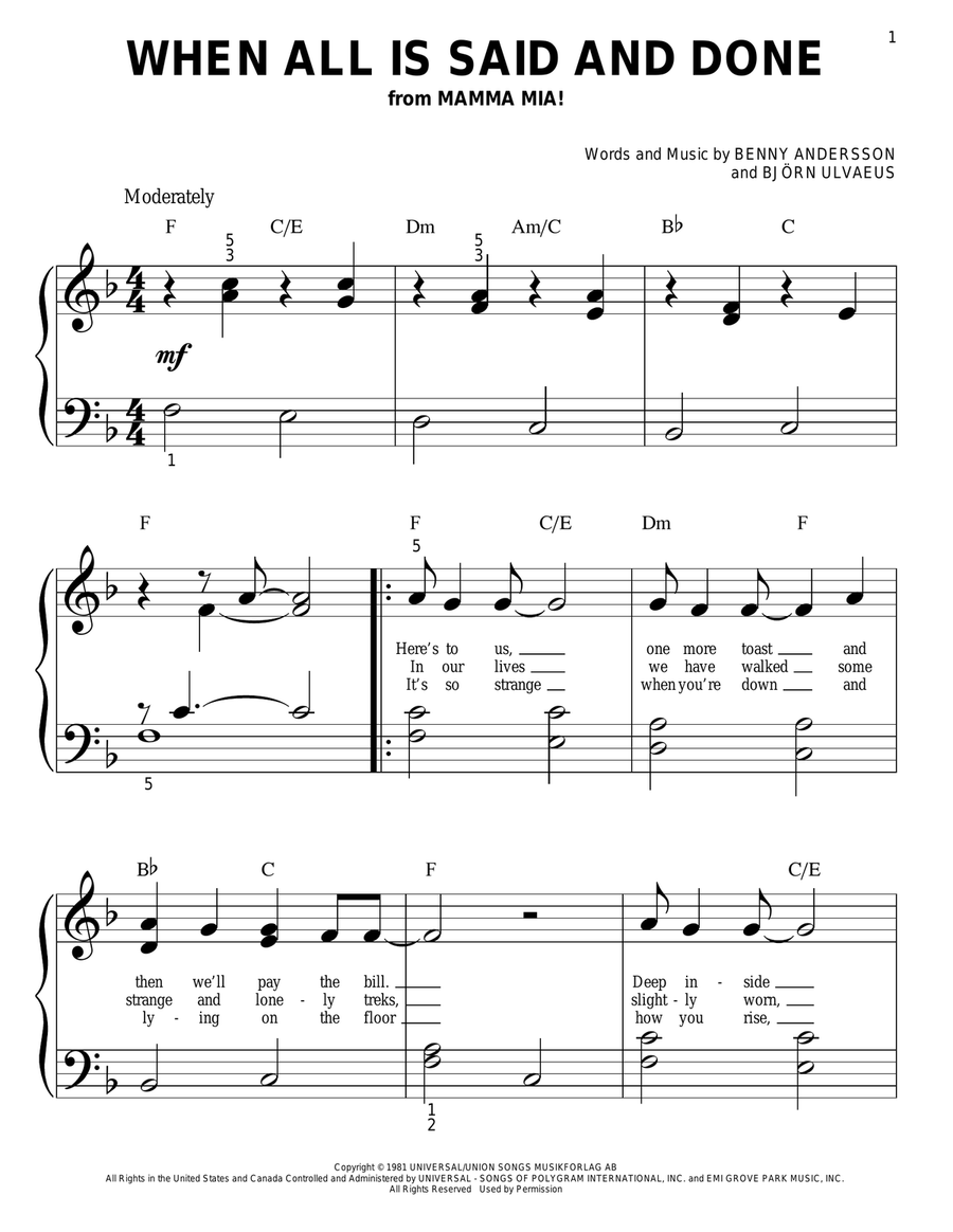 When All Is Said And Done Easy Piano scores gallery preview page 1