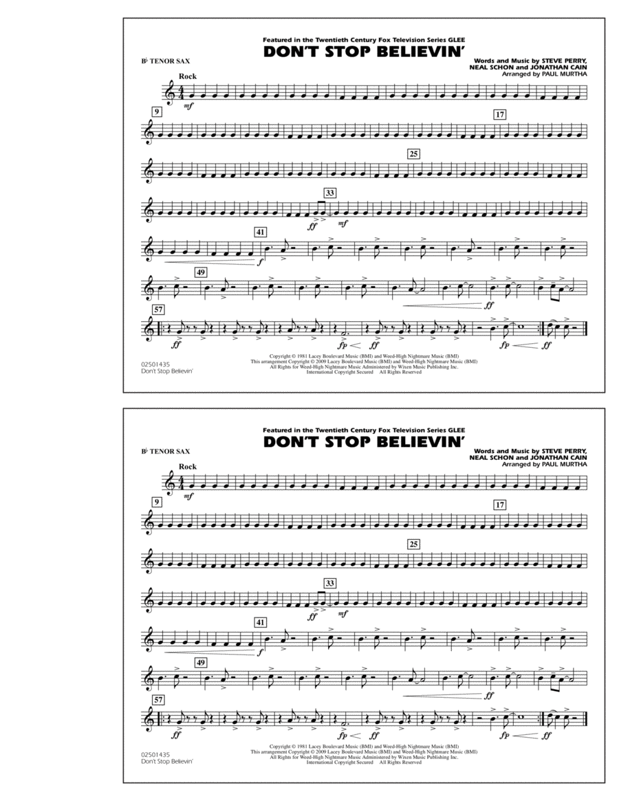 Don't Stop Believin' - Bb Tenor Sax Marching Band scores gallery preview page 1