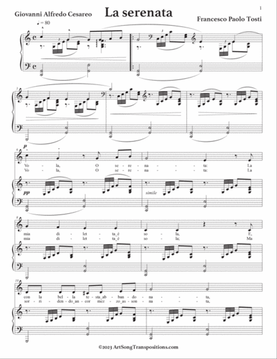 TOSTI: La serenata (transposed to C major) Voice scores gallery preview page 2