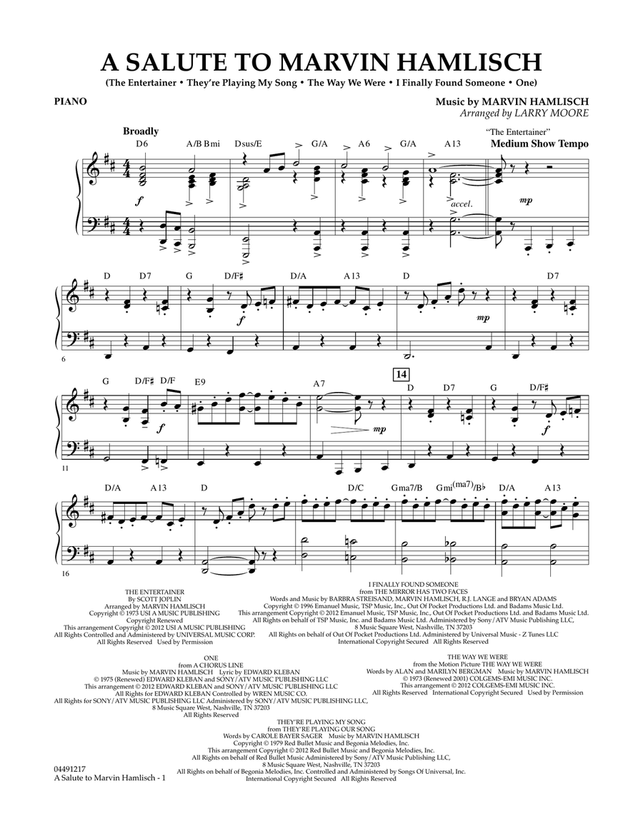 A Salute To Marvin Hamlisch - Piano Orchestra scores gallery preview page 1