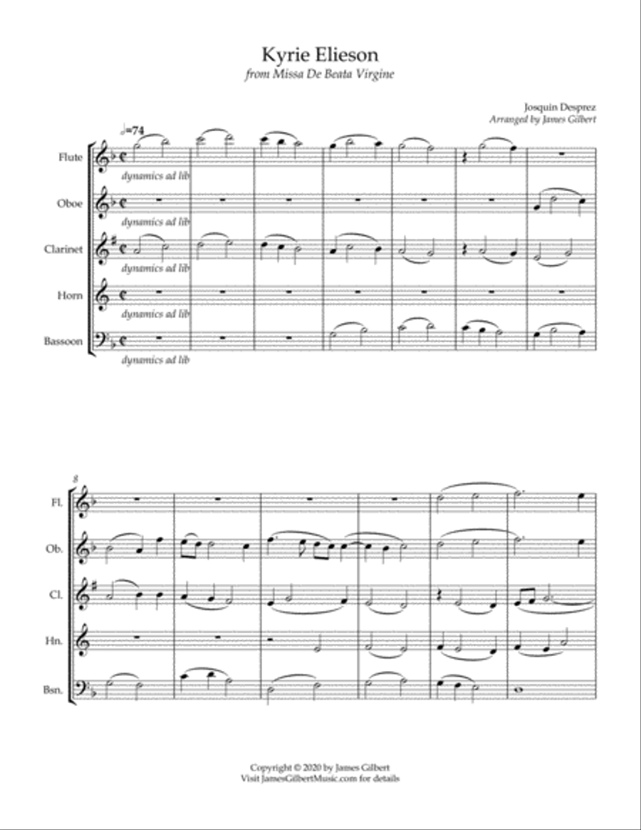 Kyrie Elieson from Missa De Beata Virgine Woodwind Quintet scores gallery preview page 4
