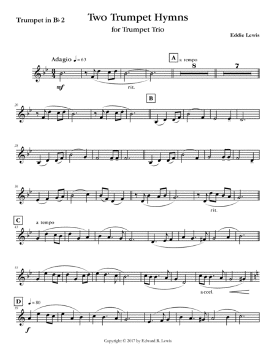 Two Trumpet Hymns for Trumpet Trio by Eddie Lewis Trumpet Duet scores gallery preview page 4