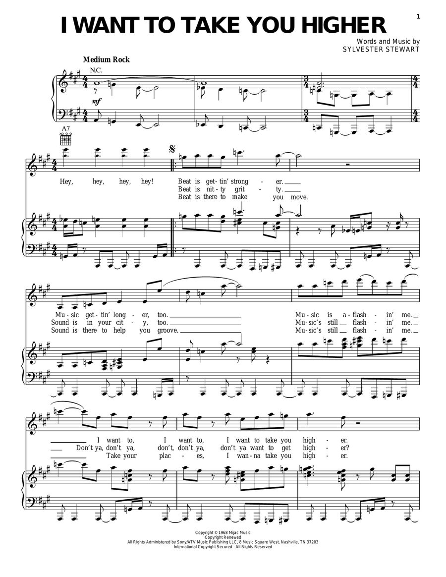 I Want To Take You Higher Piano, Vocal, Guitar scores gallery preview page 1