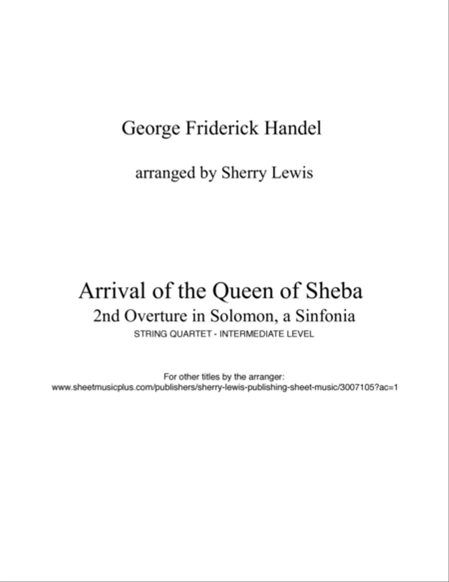 ARRIVAL OF THE QUEEN OF SHEBA String Quartet, Intermediate Level for 2 violins, viola and cello String Quartet scores gallery preview page 2