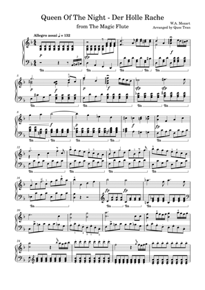 Mozart Queen of the Night - The Magic Flute - For Piano Solo (Intermediate)