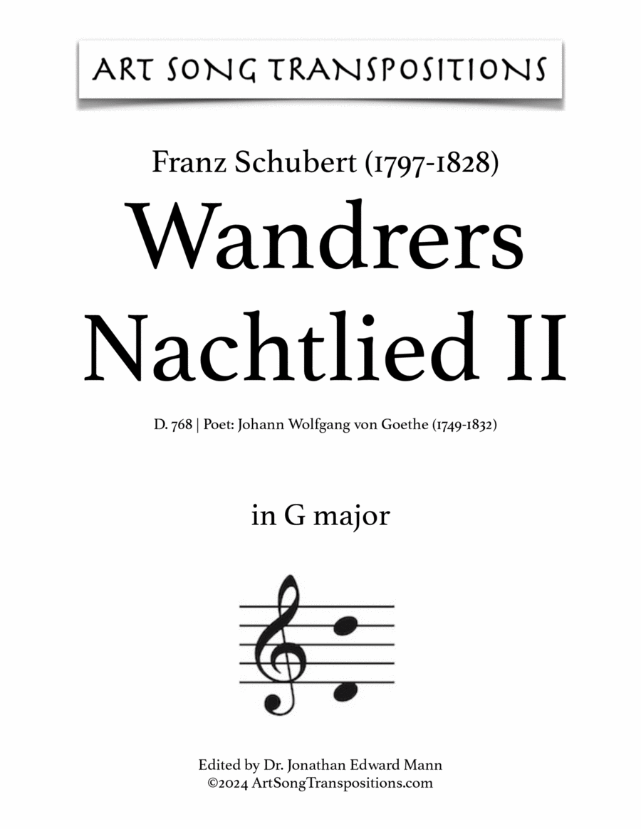 SCHUBERT: Wandrers Nachtlied II, D. 768 (transposed to G major) Voice scores gallery preview page 1