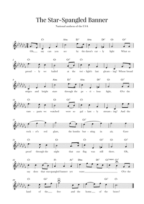 The Star Spangled Banner (National Anthem of the USA) - with lyrics - C-flat Major