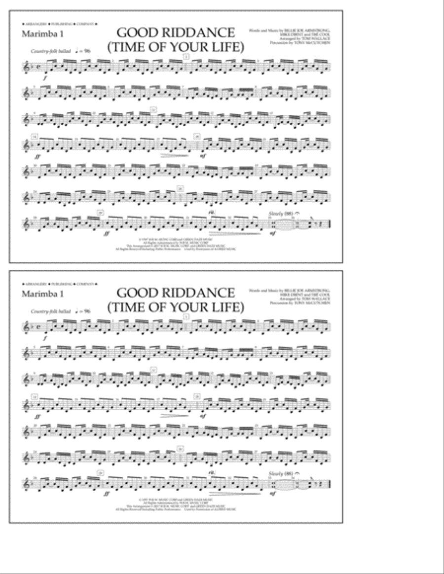 Good Riddance (Time of Your Life) - Marimba 1 Marching Band scores gallery preview page 1