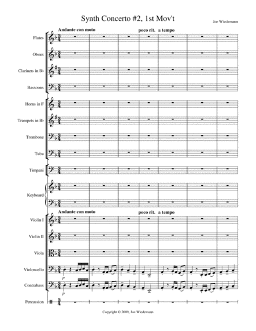 Synth Concerto #2, 1st Mov't - Andante con moto Full Orchestra scores gallery preview page 1