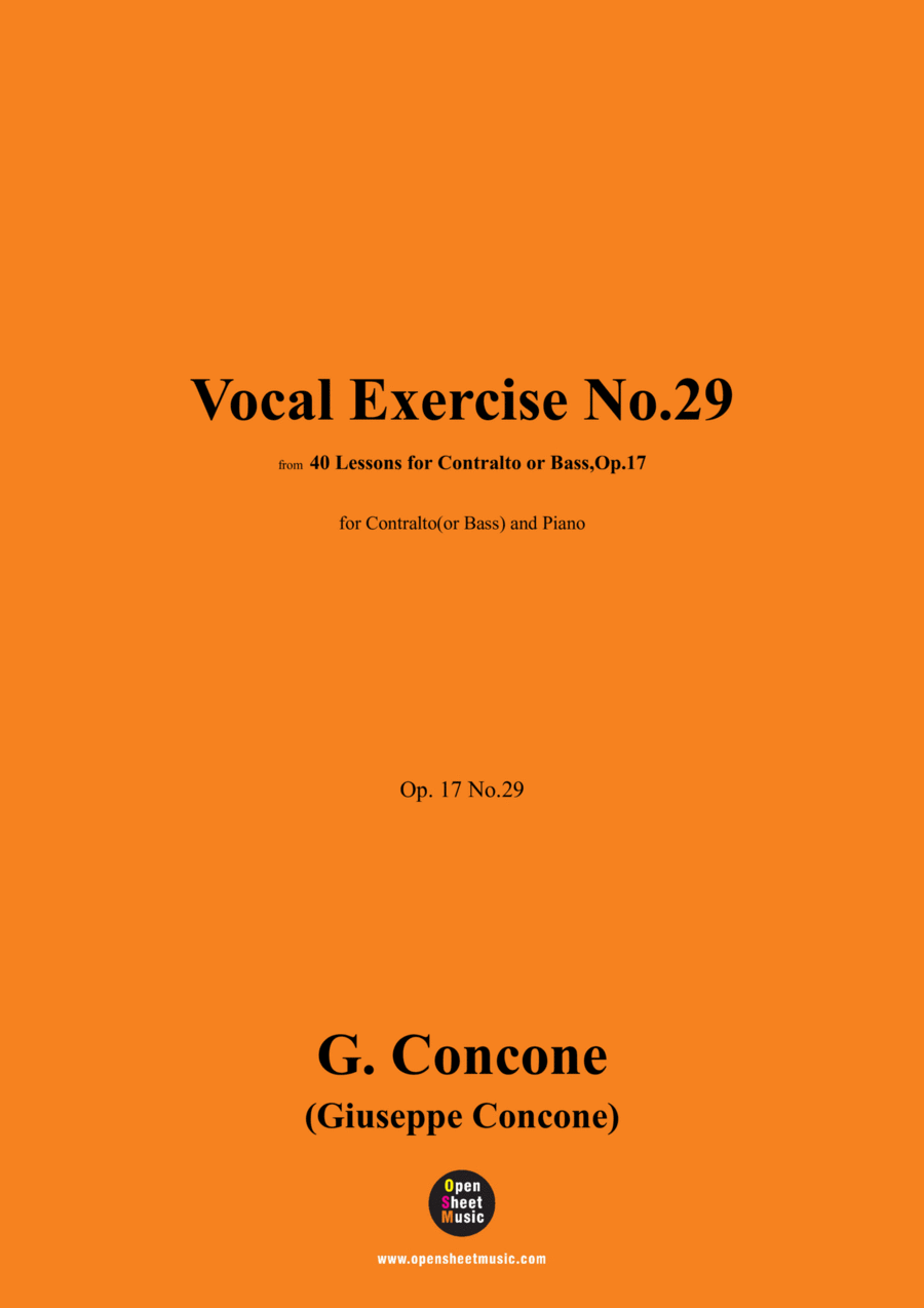 G. Concone-Vocal Exercise No.29,for Contralto(or Bass) and Piano Piano scores gallery preview page 1