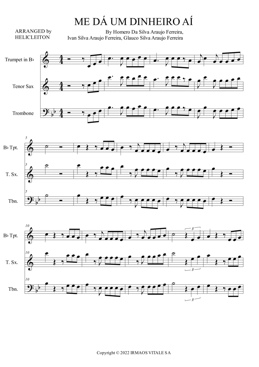 Me Da Um Dinheiro Ai - Score Only Brass Trio scores gallery preview page 1