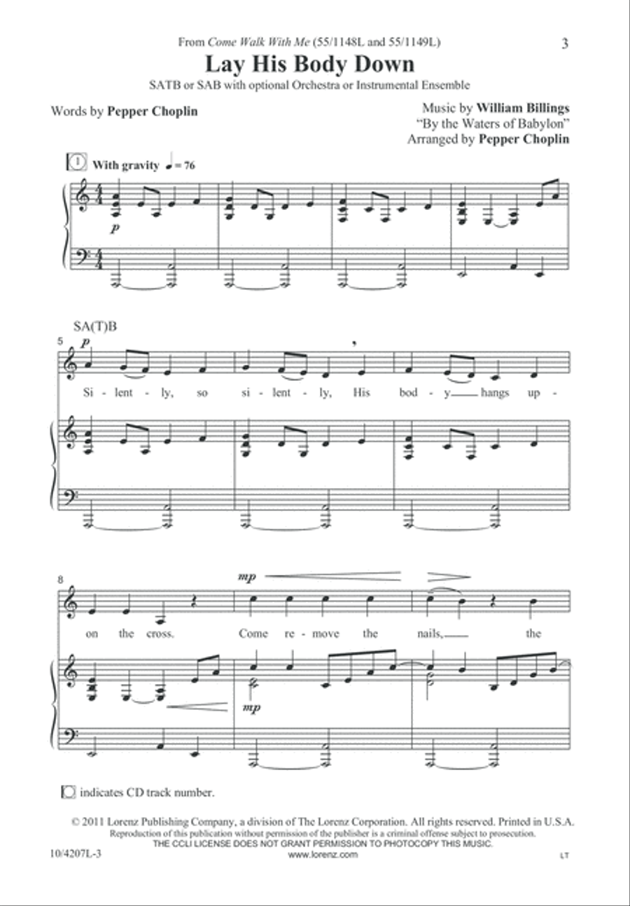 Lay His Body Down 4-Part scores gallery preview page 4