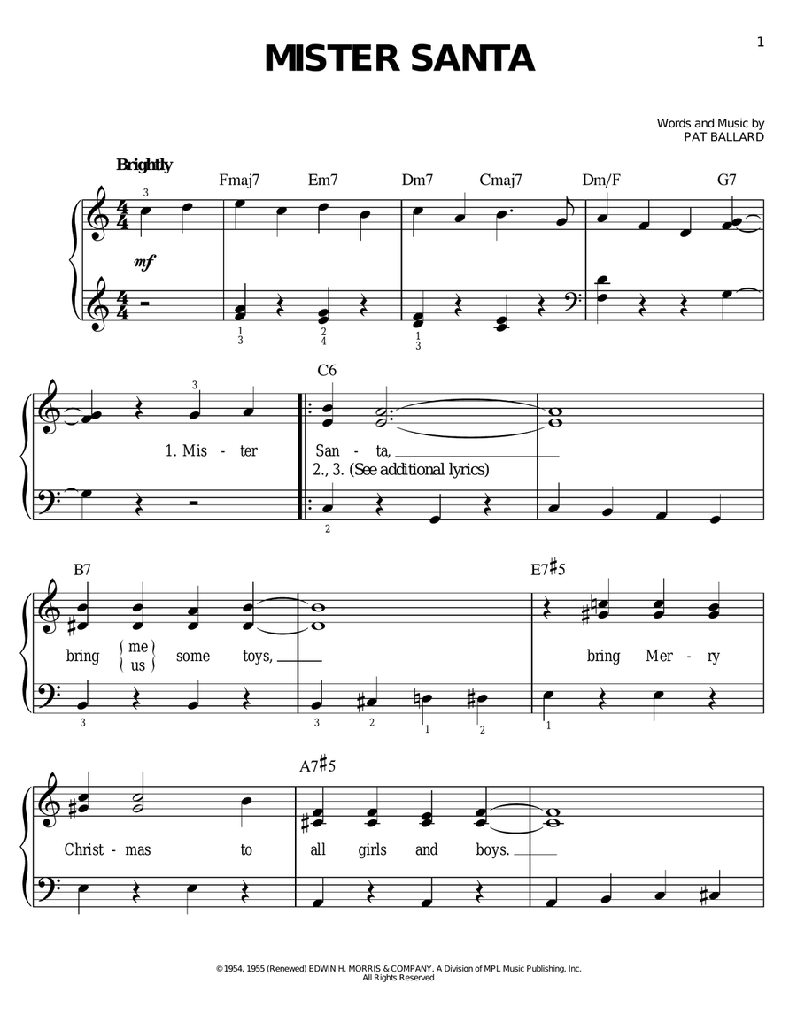 Mister Santa Mister Santa Easy Piano scores gallery preview page 1