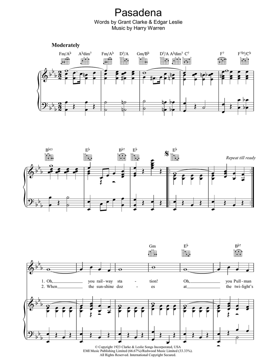 Pasadena Piano, Vocal, Guitar scores gallery preview page 1