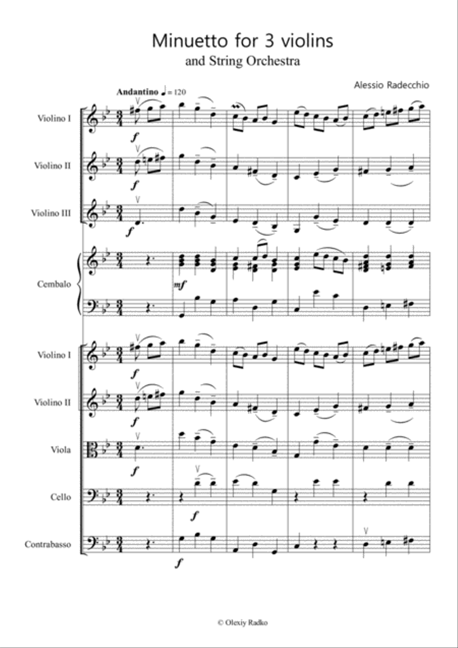Baroque Menuet for School String Orchestra and 3 violins Full Orchestra scores gallery preview page 1