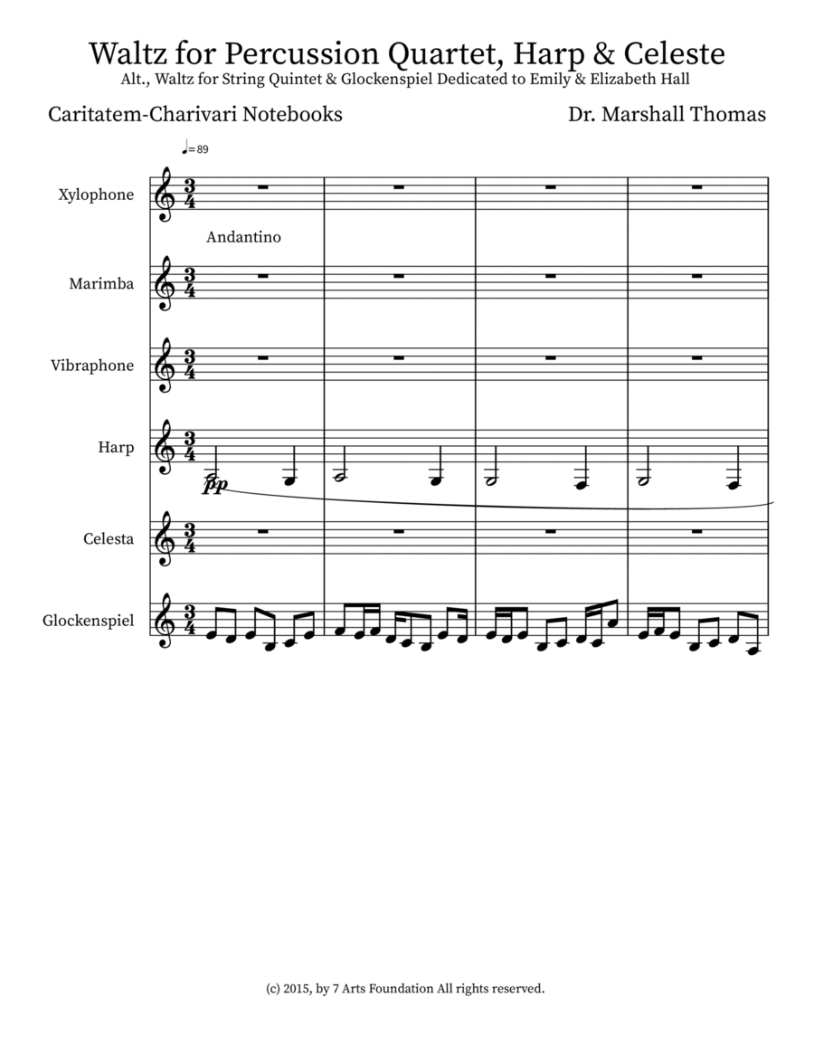Waltz for Percussion Quartet, Harp & Celeste Small Ensemble scores gallery preview page 1